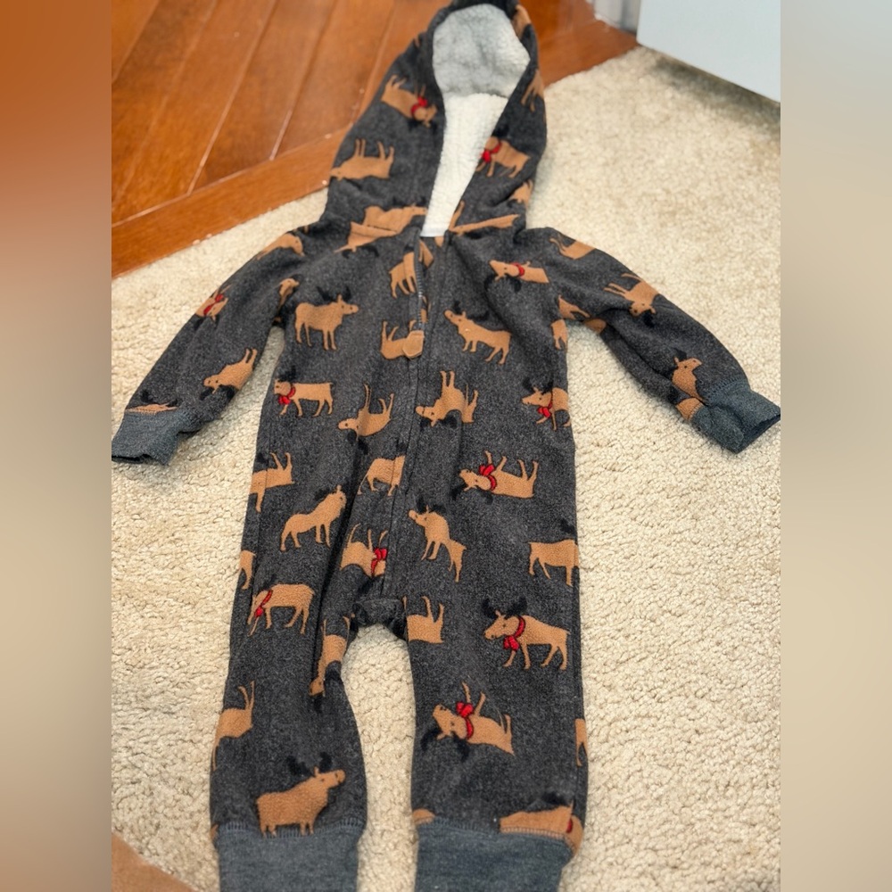 Cozy Charcoal Reindeer Kids Footie